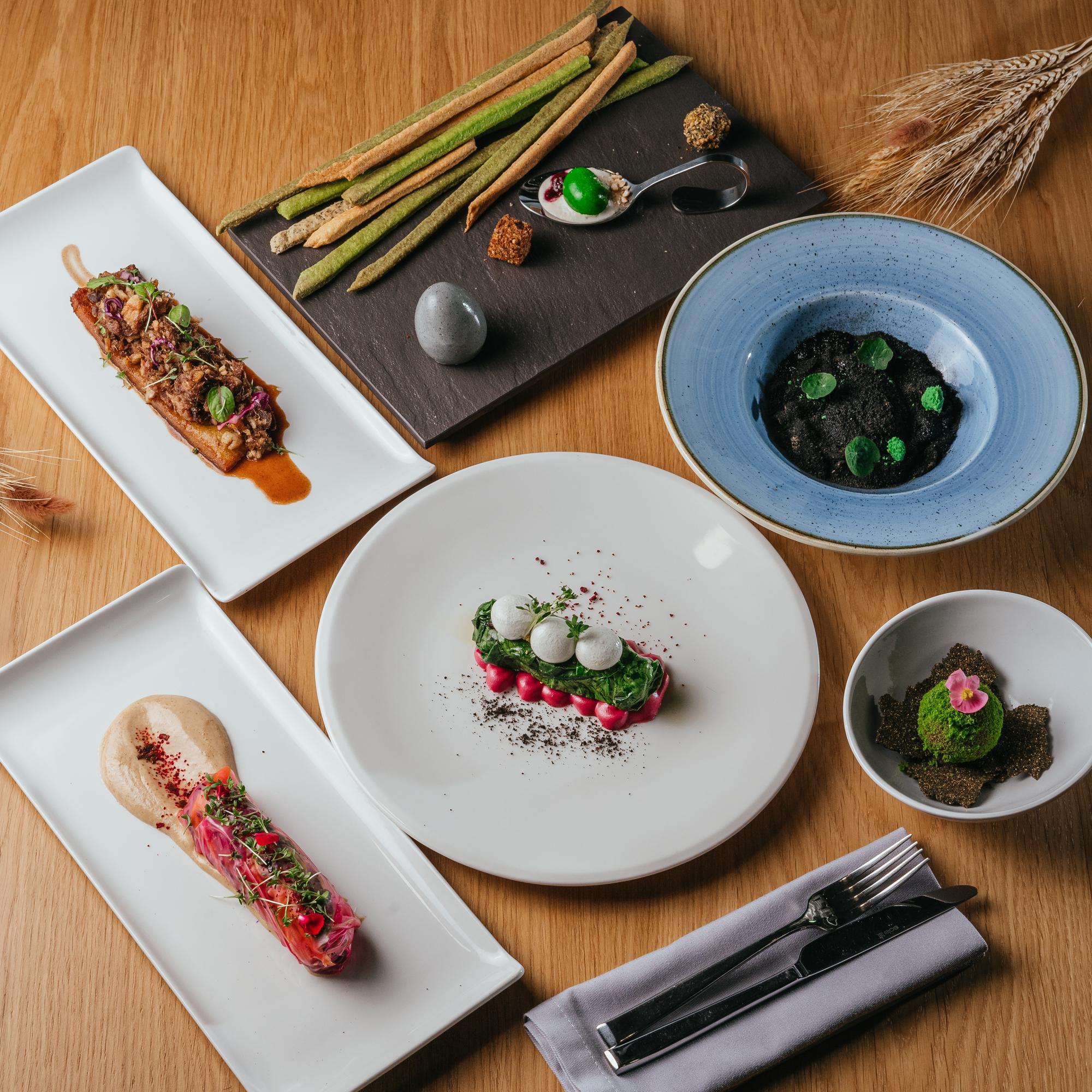 Set of plated gourmet courses